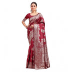Seduva Women's Banarasi Silk Printed Saree With Unstitched Blouse 5.5Mtr (Maroon)