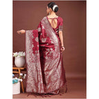Seduva Women's Banarasi Silk Printed Saree With Unstitched Blouse 5.5Mtr (Maroon)