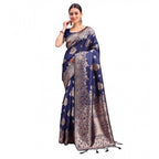 Seduva Women's Banarasi Silk Printed Saree With Unstitched Blouse 5.5Mtr (Navy Blue)
