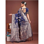 Seduva Women's Banarasi Silk Printed Saree With Unstitched Blouse 5.5Mtr (Navy Blue)