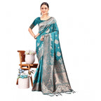 Seduva Women's Banarasi Silk Printed Saree With Unstitched Blouse 5.5Mtr (Sea Green)