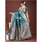 Seduva Women's Banarasi Silk Printed Saree With Unstitched Blouse 5.5Mtr (Sea Green)