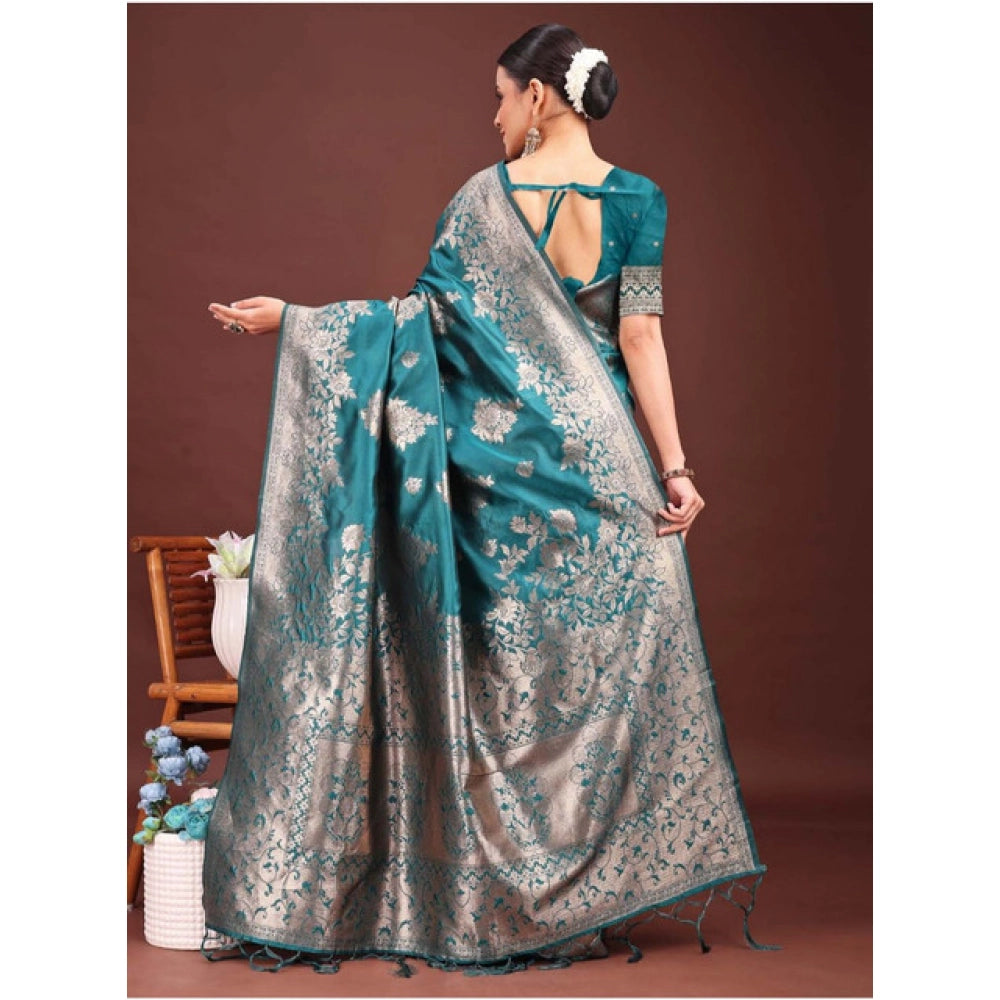 Seduva Women's Banarasi Silk Printed Saree With Unstitched Blouse 5.5Mtr (Sea Green)