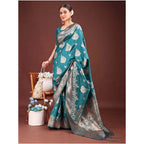 Seduva Women's Banarasi Silk Printed Saree With Unstitched Blouse 5.5Mtr (Sea Green)