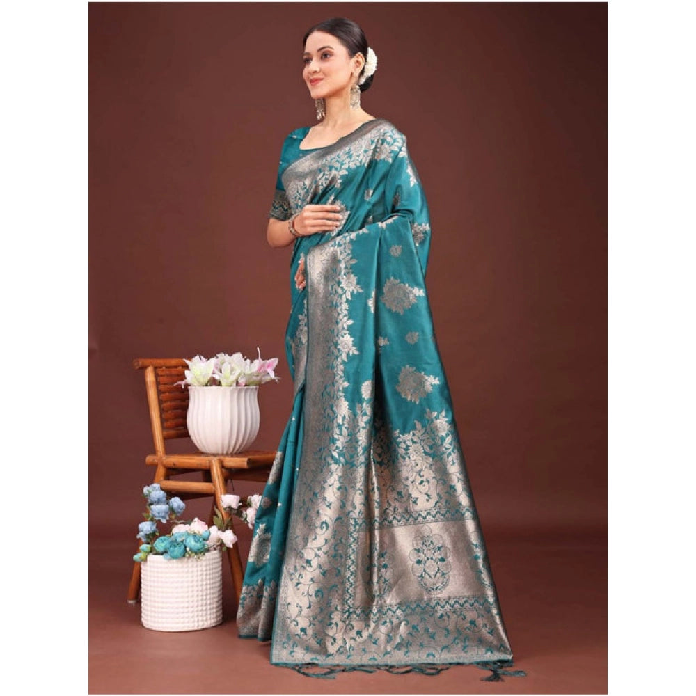 Seduva Women's Banarasi Silk Printed Saree With Unstitched Blouse 5.5Mtr (Sea Green)