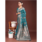 Seduva Women's Banarasi Silk Printed Saree With Unstitched Blouse 5.5Mtr (Sea Green)