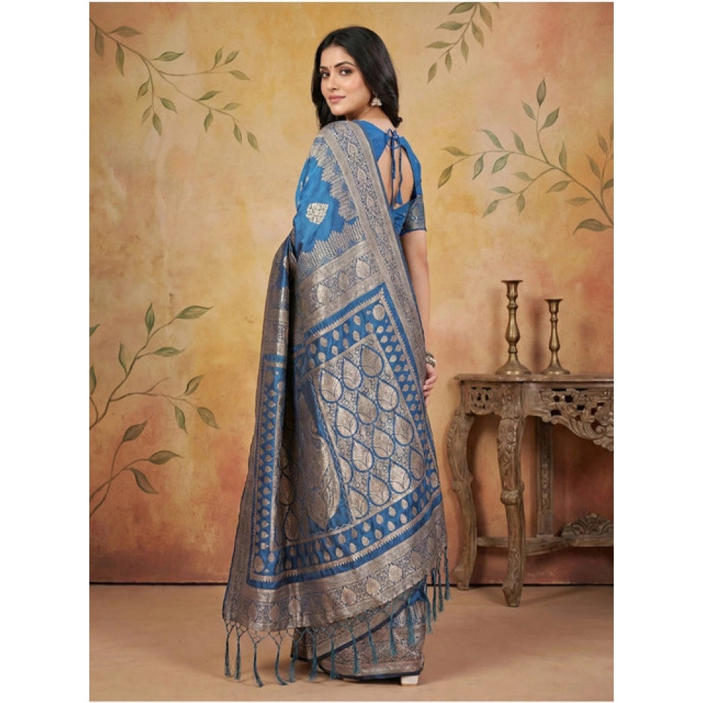 Seduva Women's Silk Blend Printed Saree With Unstitched Blouse 5.5Mtr (Sky Blue)