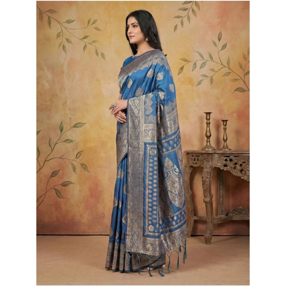Seduva Women's Silk Blend Printed Saree With Unstitched Blouse 5.5Mtr (Sky Blue)