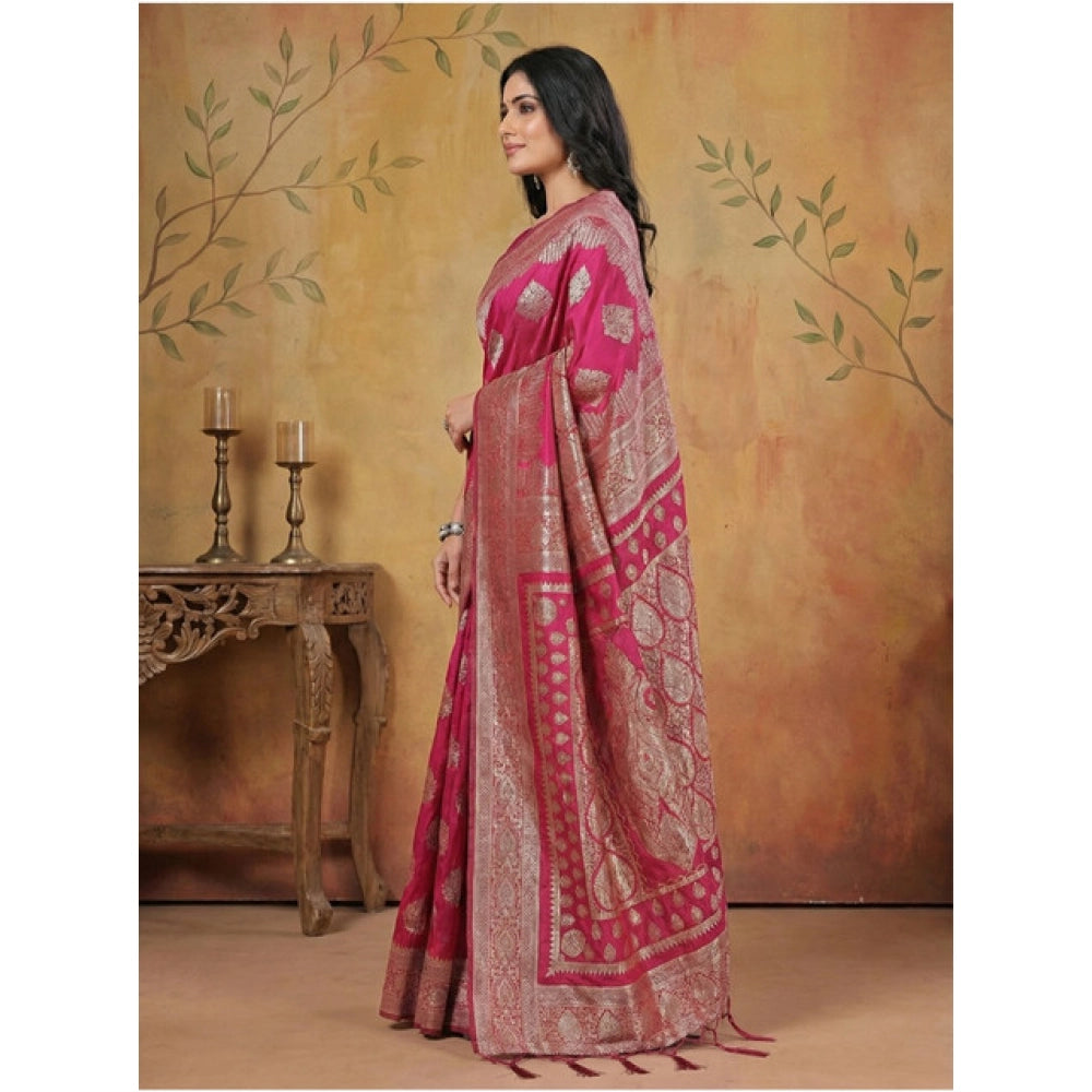 Seduva Women's Silk Blend Printed Saree With Unstitched Blouse 5.5Mtr (Magenta)