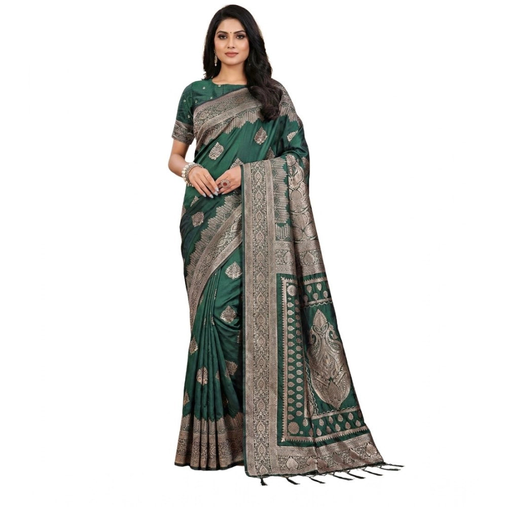 Seduva Women's Silk Blend Printed Saree With Unstitched Blouse 5.5Mtr (Green)