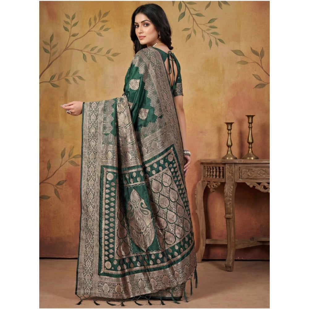 Seduva Women's Silk Blend Printed Saree With Unstitched Blouse 5.5Mtr (Green)