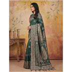 Seduva Women's Silk Blend Printed Saree With Unstitched Blouse 5.5Mtr (Green)