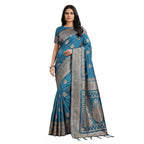 Seduva Women's Silk Blend Printed Saree With Unstitched Blouse 5.5Mtr (Teal)
