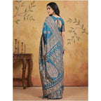 Seduva Women's Silk Blend Printed Saree With Unstitched Blouse 5.5Mtr (Teal)
