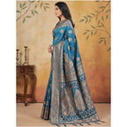 Seduva Women's Silk Blend Printed Saree With Unstitched Blouse 5.5Mtr (Teal)
