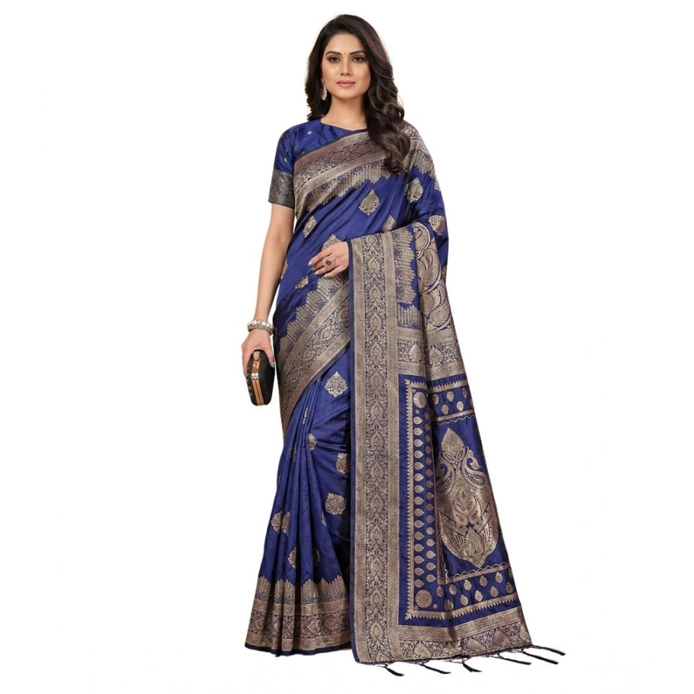 Seduva Women's Silk Blend Printed Saree With Unstitched Blouse 5.5Mtr (Navy Blue)