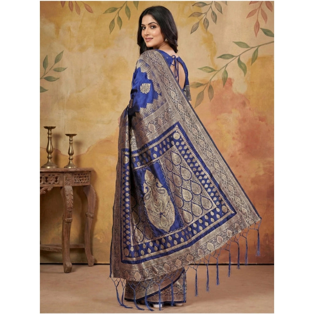 Seduva Women's Silk Blend Printed Saree With Unstitched Blouse 5.5Mtr (Navy Blue)