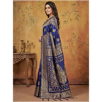 Seduva Women's Silk Blend Printed Saree With Unstitched Blouse 5.5Mtr (Navy Blue)