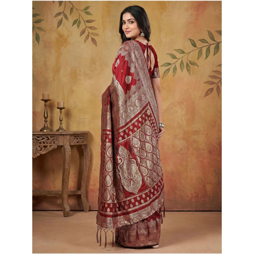 Seduva Women's Silk Blend Printed Saree With Unstitched Blouse 5.5Mtr (Maroon)