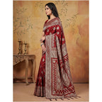 Seduva Women's Silk Blend Printed Saree With Unstitched Blouse 5.5Mtr (Maroon)