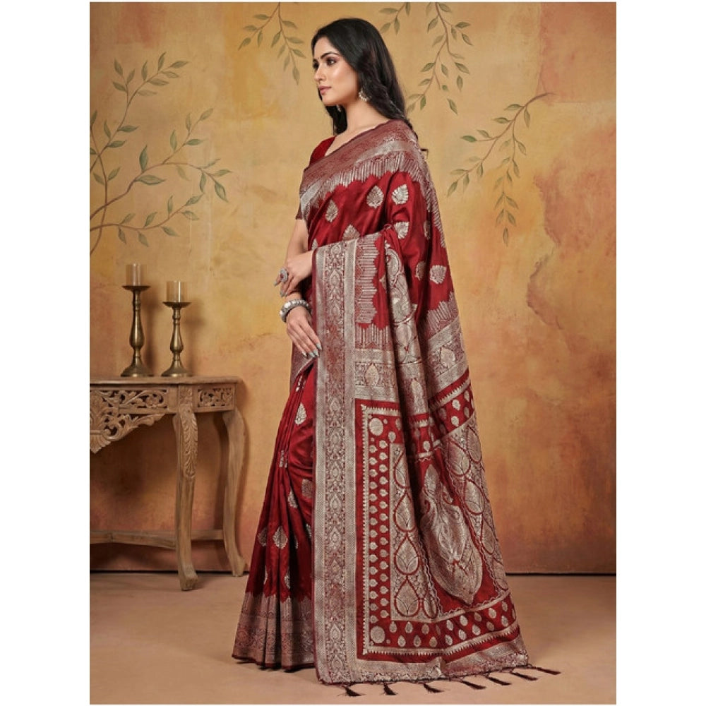 Seduva Women's Silk Blend Printed Saree With Unstitched Blouse 5.5Mtr (Maroon)