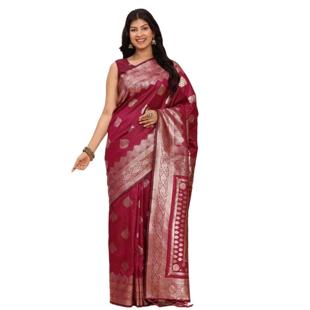 Seduva Women's Banarasi Silk Printed Saree With Unstitched Blouse 5.5Mtr (Magenta)