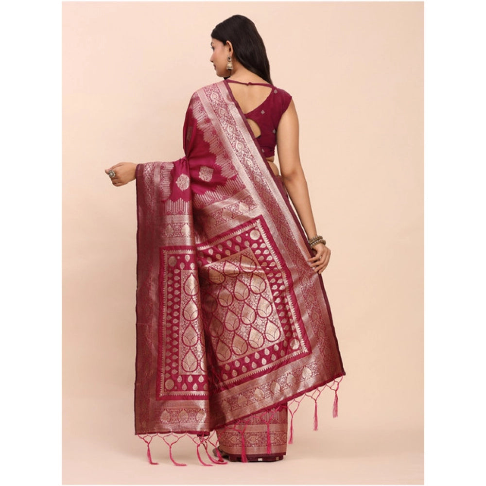 Seduva Women's Banarasi Silk Printed Saree With Unstitched Blouse 5.5Mtr (Magenta)