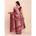 Seduva Women's Banarasi Silk Printed Saree With Unstitched Blouse 5.5Mtr (Magenta)