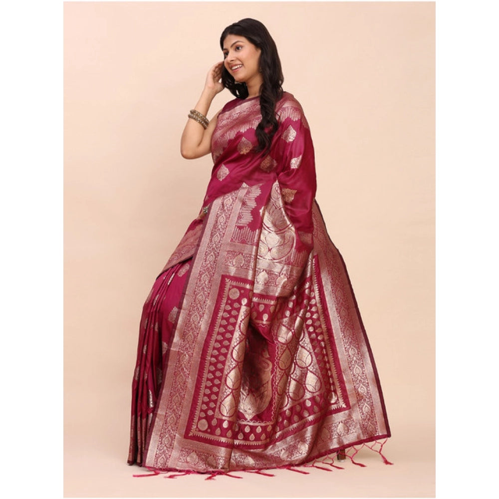 Seduva Women's Banarasi Silk Printed Saree With Unstitched Blouse 5.5Mtr (Magenta)