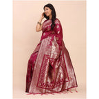 Seduva Women's Banarasi Silk Printed Saree With Unstitched Blouse 5.5Mtr (Magenta)