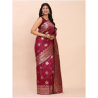 Seduva Women's Banarasi Silk Printed Saree With Unstitched Blouse 5.5Mtr (Magenta)