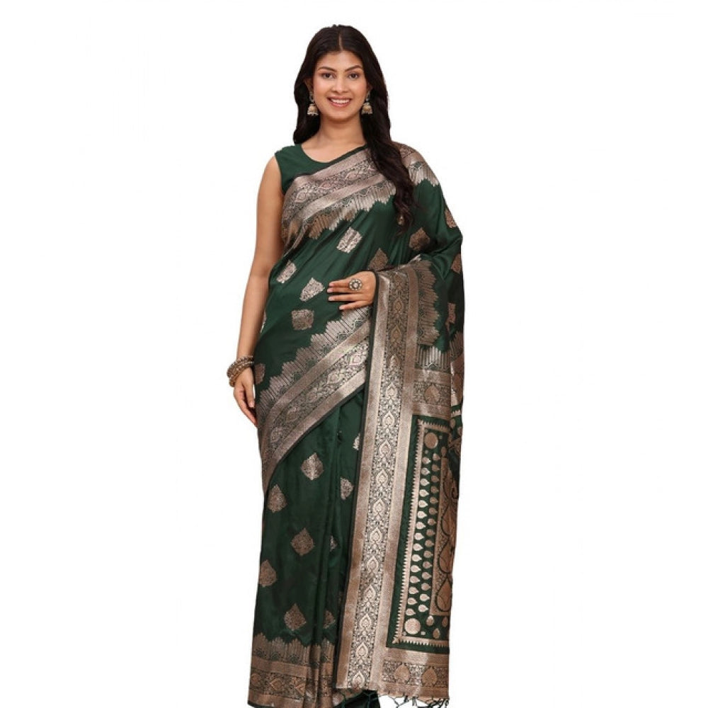 Seduva Women's Banarasi Silk Printed Saree With Unstitched Blouse 5.5Mtr (Green)