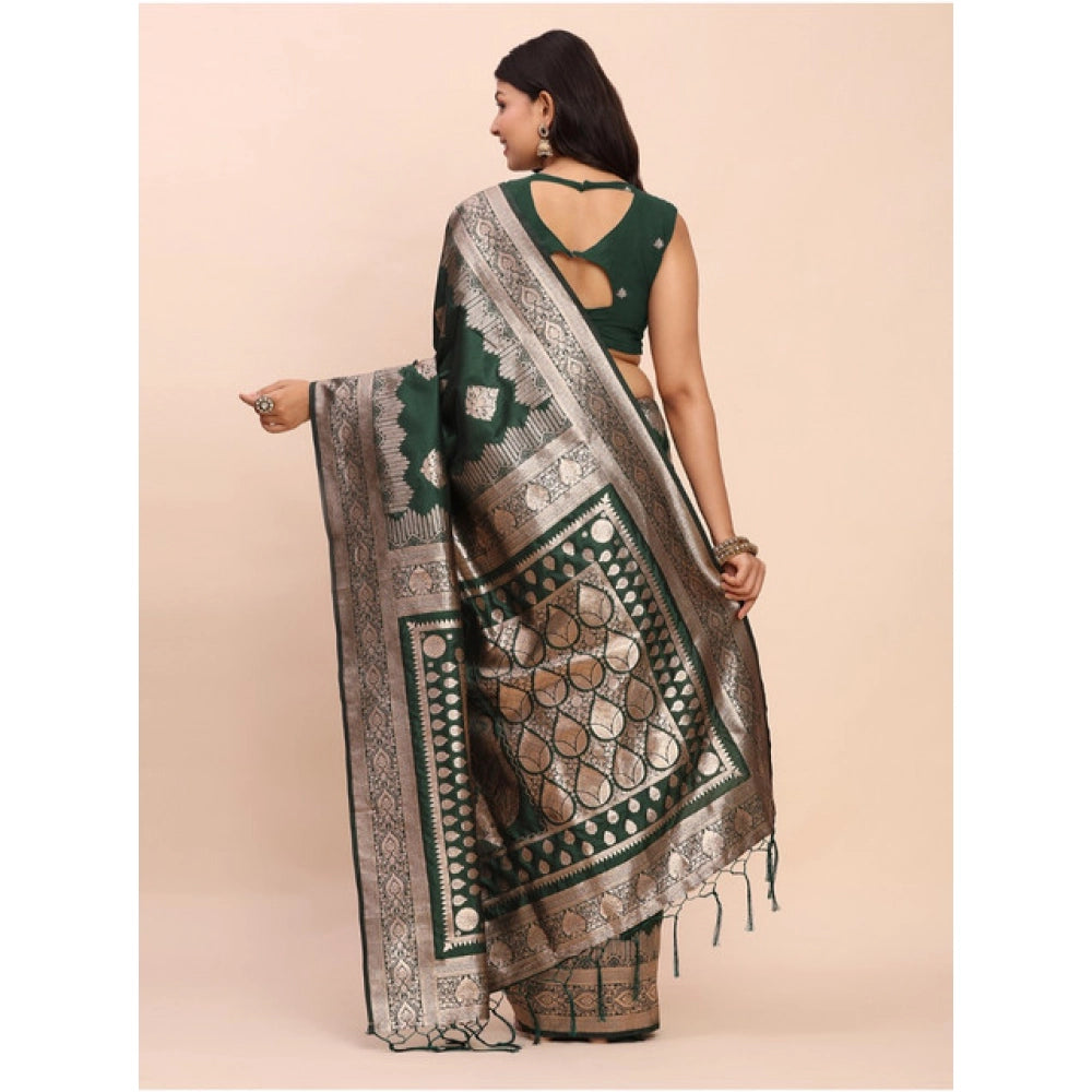 Seduva Women's Banarasi Silk Printed Saree With Unstitched Blouse 5.5Mtr (Green)