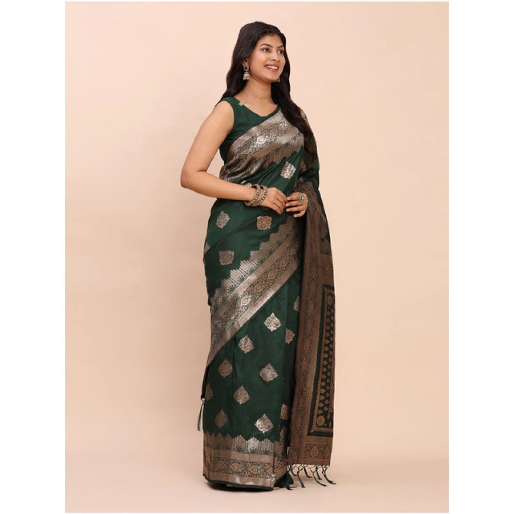 Seduva Women's Banarasi Silk Printed Saree With Unstitched Blouse 5.5Mtr (Green)