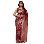 Seduva Women's Banarasi Silk Printed Saree With Unstitched Blouse 5.5Mtr (Maroon)
