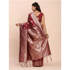 Seduva Women's Banarasi Silk Printed Saree With Unstitched Blouse 5.5Mtr (Maroon)