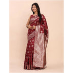 Seduva Women's Banarasi Silk Printed Saree With Unstitched Blouse 5.5Mtr (Maroon)
