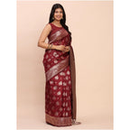 Seduva Women's Banarasi Silk Printed Saree With Unstitched Blouse 5.5Mtr (Maroon)