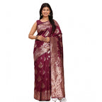 Seduva Women's Banarasi Silk Printed Saree With Unstitched Blouse 5.5Mtr (Purple)