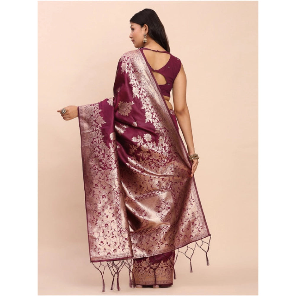 Seduva Women's Banarasi Silk Printed Saree With Unstitched Blouse 5.5Mtr (Purple)