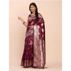 Seduva Women's Banarasi Silk Printed Saree With Unstitched Blouse 5.5Mtr (Purple)