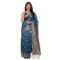 Seduva Women's Banarasi Silk Printed Saree With Unstitched Blouse 5.5Mtr (Teal Blue)