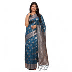 Seduva Women's Banarasi Silk Printed Saree With Unstitched Blouse 5.5Mtr (Teal Blue)