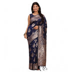 Seduva Women's Banarasi Silk Printed Saree With Unstitched Blouse 5.5Mtr (Navy Blue)
