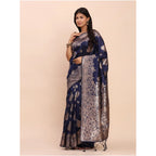 Seduva Women's Banarasi Silk Printed Saree With Unstitched Blouse 5.5Mtr (Navy Blue)