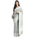 Seduva Women's Linen Printed Saree With Unstitched Blouse 5.5Mtr (Sea Green)