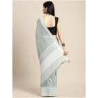 Seduva Women's Linen Printed Saree With Unstitched Blouse 5.5Mtr (Sea Green)
