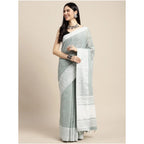 Seduva Women's Linen Printed Saree With Unstitched Blouse 5.5Mtr (Sea Green)