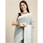 Seduva Women's Linen Printed Saree With Unstitched Blouse 5.5Mtr (Sea Green)