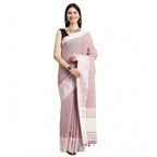 Seduva Women's Linen Printed Saree With Unstitched Blouse 5.5Mtr (Purple)